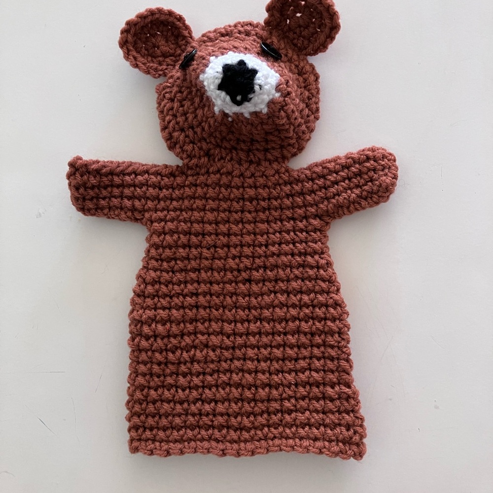 Crochet Bear and Cat hand puppets